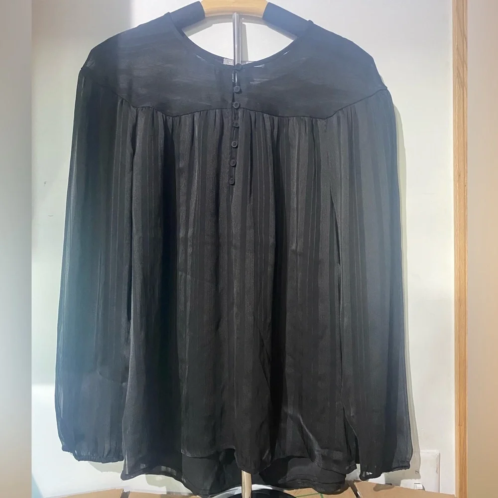 Daniel Rainn Black Pleated Bib Collar Blouse - Picture 1 of 2